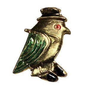 Bird Sparrow Brooch Pin Gold Tone Hong Kong 1960s Whimsical Anthropomorphic VTG